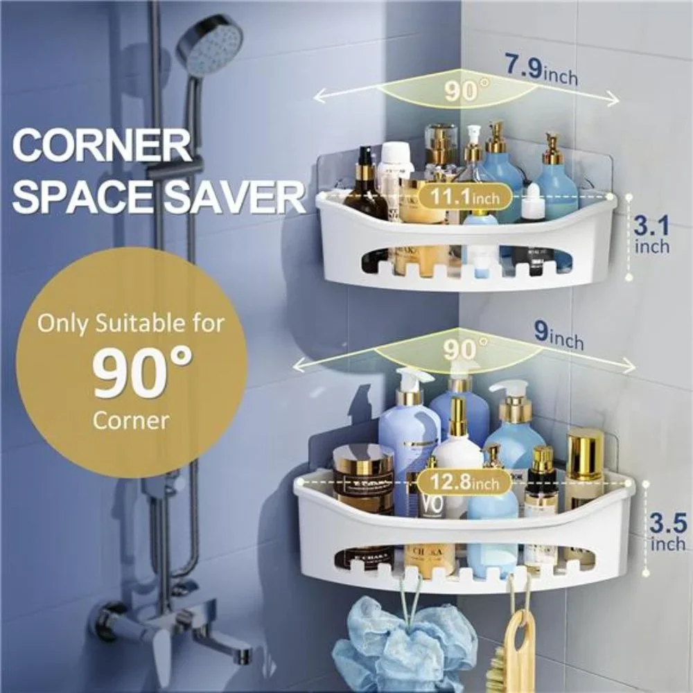 2 Pack Shower Caddy, Space-Saving Corner Shower Caddy Organizer Shelf, White